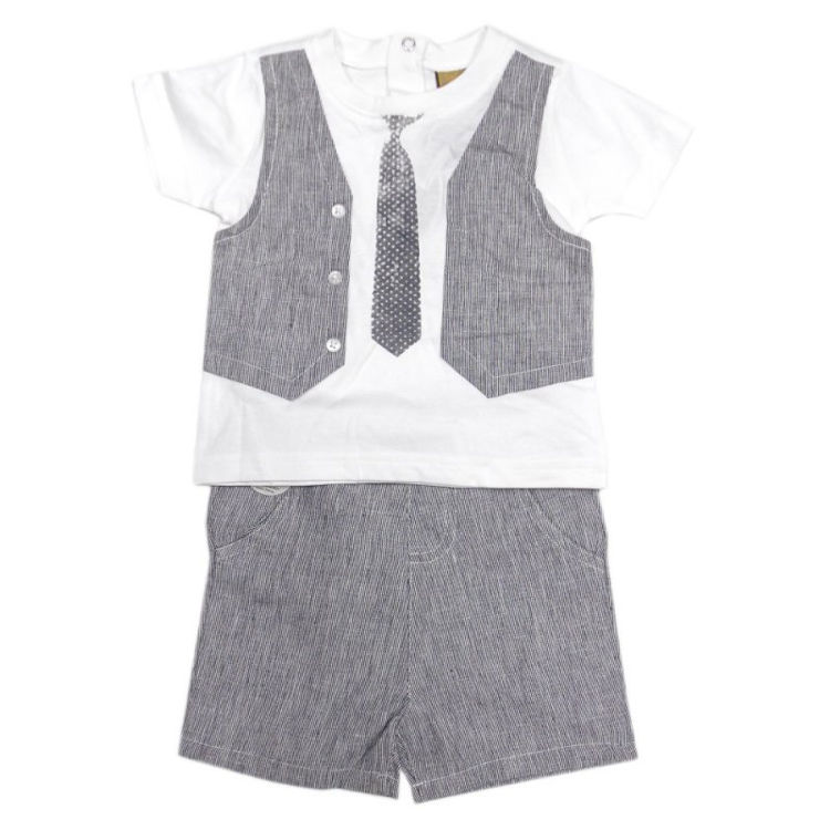 Picture of R18510: BABY BOYS MOCK WAISTCOAT T-SHIRT & SHORT OUTFIT (6-2